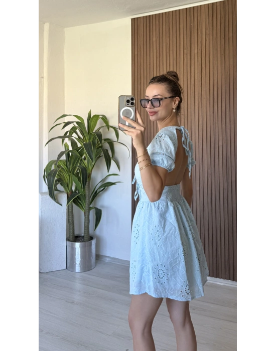 Mavi Fistolu Astarlı Elbise