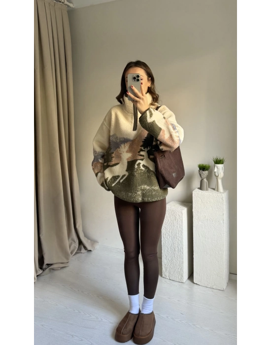 Oys Muadil Desenli Peluş Kazak