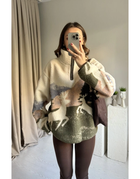 Oys Muadil Desenli Peluş Kazak