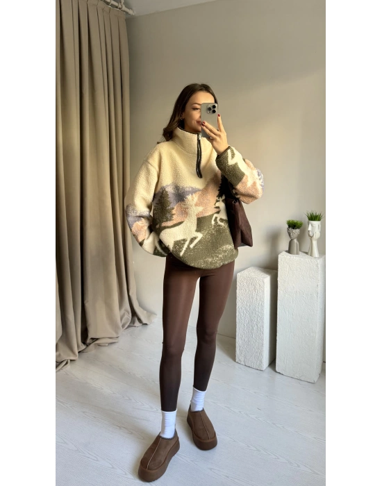 Oys Muadil Desenli Peluş Kazak