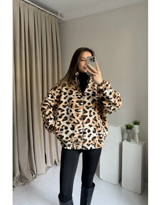 Oys Muadil Leopar Peluş Hırka