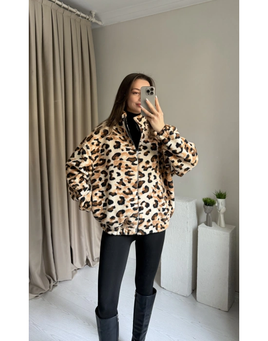 Oys Muadil Leopar Peluş Hırka