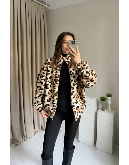 Oys Muadil Leopar Peluş Hırka