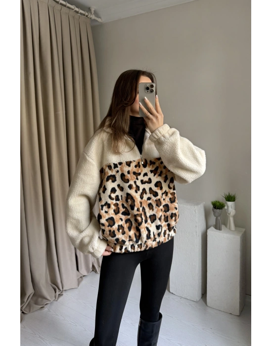 Oys Muadil Leopar Peluş Kazak