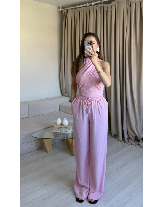 Pembe 3 Farklı Bağlama Keten Takım