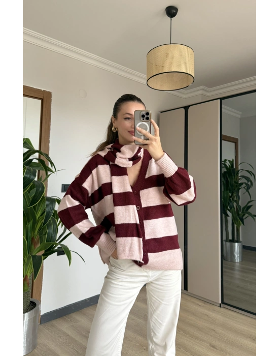 Pembe Çizgi Atkılı Hırka