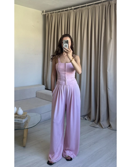 Pembe Dantelli Agraflı Takım