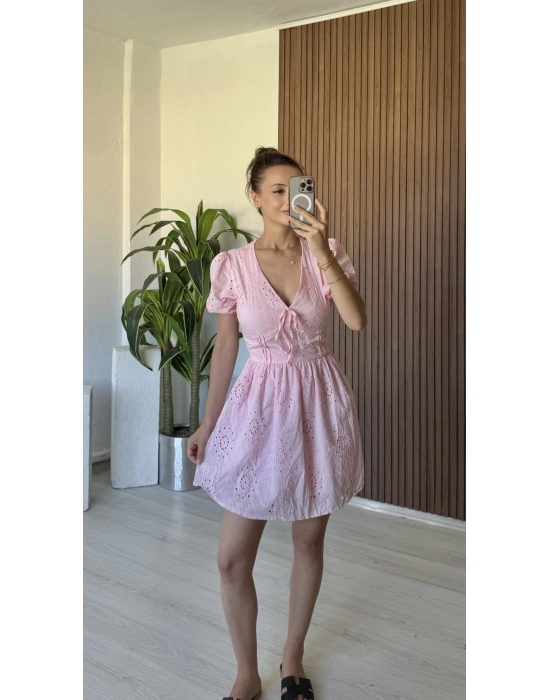 Pembe Fistolu Astarlı Elbise
