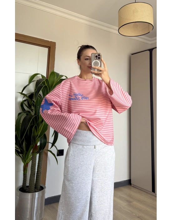 Pembe Yıldızlı Viral Çizgili Bluz