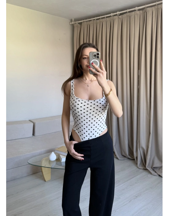 Puantiyeli Kare Yaka Bodysuit