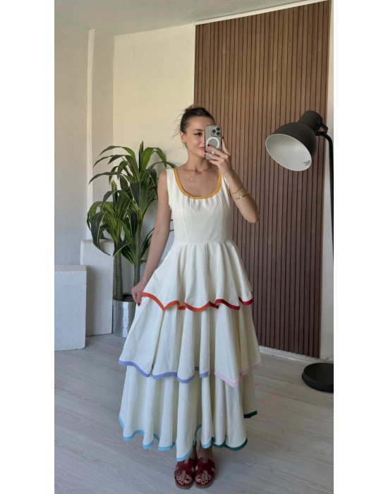 Renkli Katlı Prenses Elbise