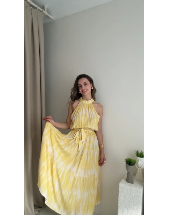 Sarı Batik Halter Yaka Efil Elbise
