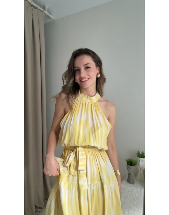 Sarı Batik Halter Yaka Efil Elbise