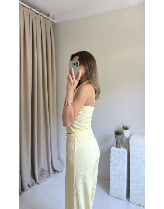 Sarı Boyun Askılı Pantolon Takım