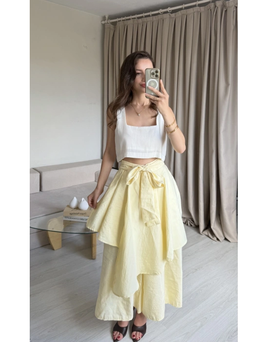 Sarı Etek Görünümlü Pantolon