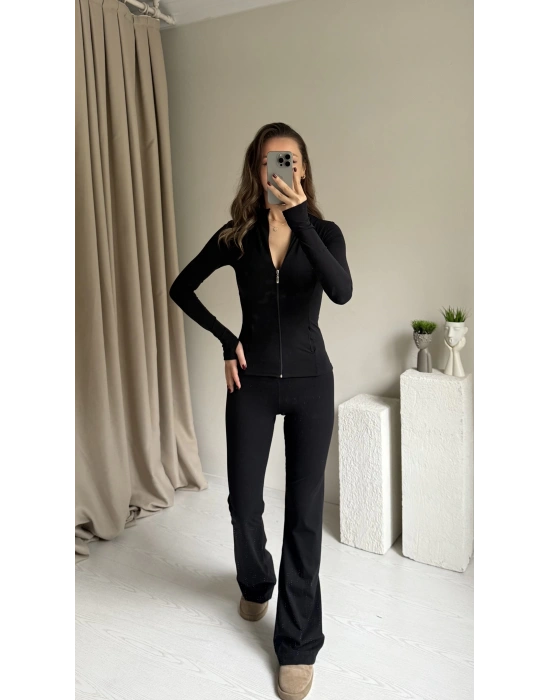 Siyah 1-2 Beden İncelten Tayt Takım