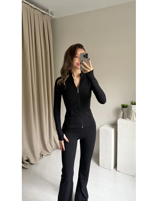 Siyah 1-2 Beden İncelten Tayt Takım