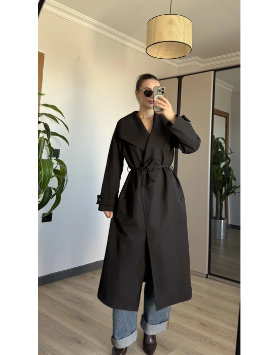 Siyah 2 Farklı Yakalı Trençkot