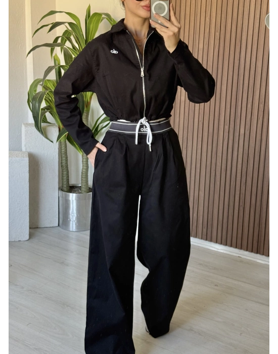 Siyah Alo Gabardin Ceket Takım
