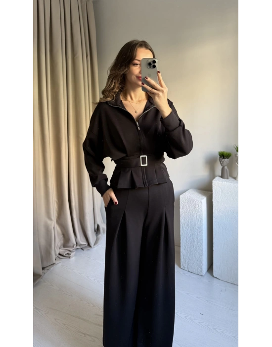 Siyah Beli Kemerli Premium Kumaş Takım