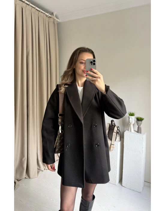 Siyah Çift Düğmeli Kaşe Premıum Ceket