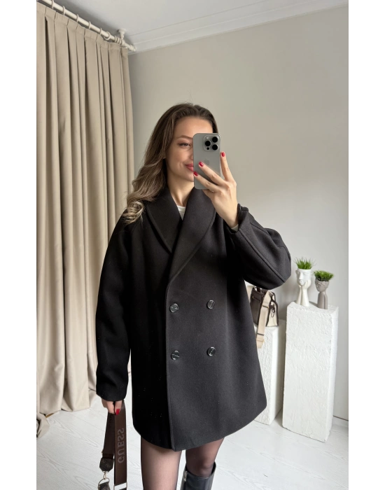 Siyah Çift Düğmeli Kaşe Premıum Ceket