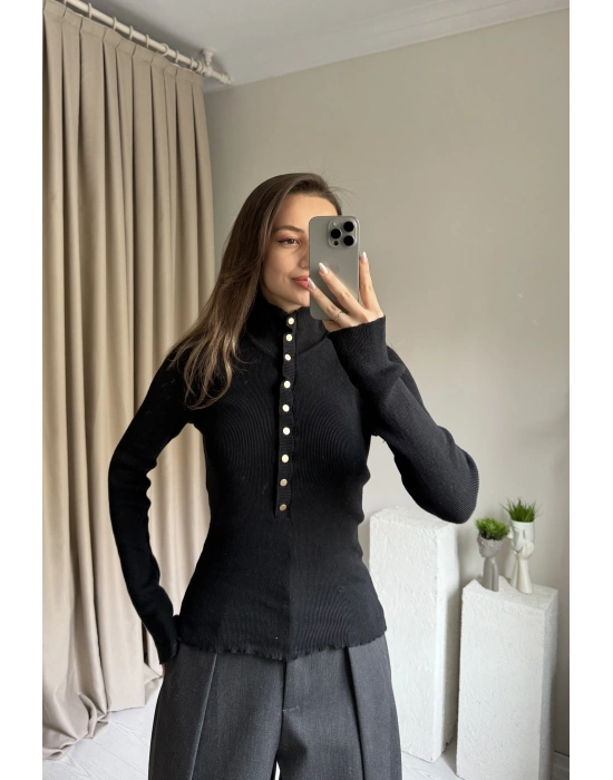 Siyah Çıtçıtlı Triko Premium Kazak