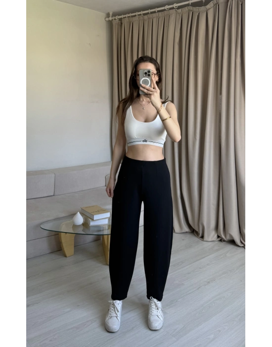 Siyah Crep Balon Pantolon