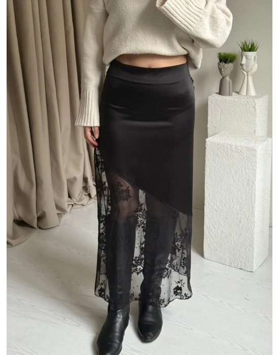 Siyah Dantel Etek