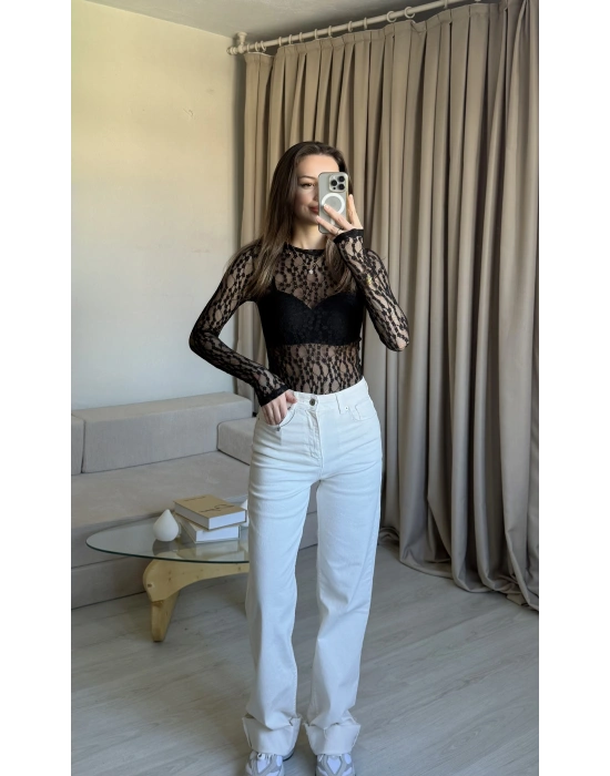 Siyah Dantelli Bodysuit