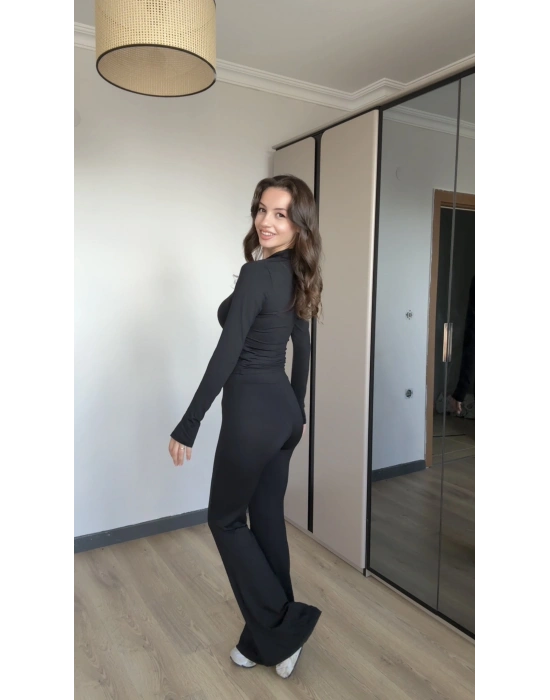Siyah Fermuarlı Ceket Tayt Takım