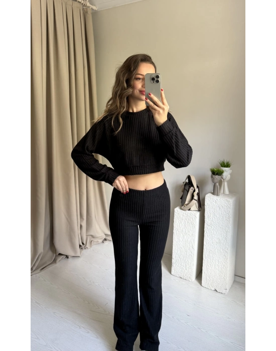 Siyah Fitilli Yumoş Crop Takım