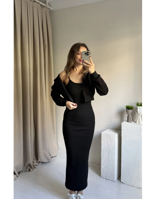 Siyah Hırka Elbise İkili Takım