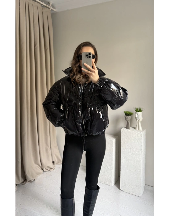 Siyah İçi Dolgulu Bomber Mont