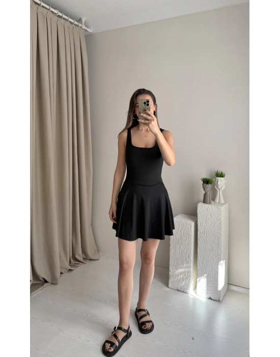 Siyah İçi Şortlu Cepli Elbise - Mayo
