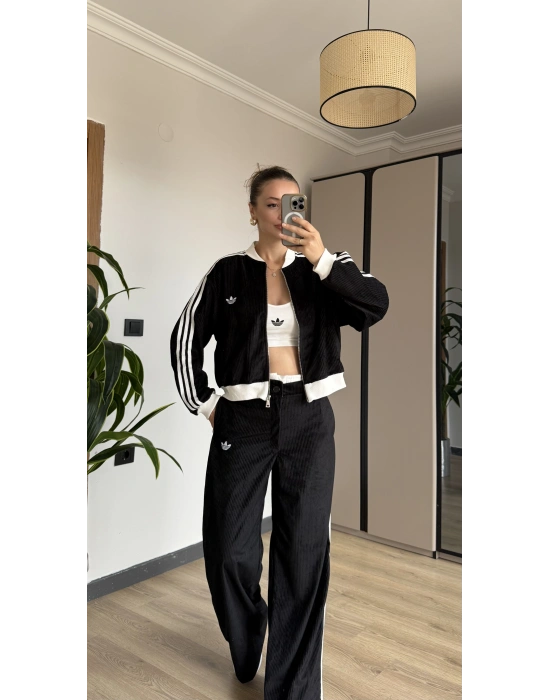 Siyah Kadife Üçlü Ceket Takım