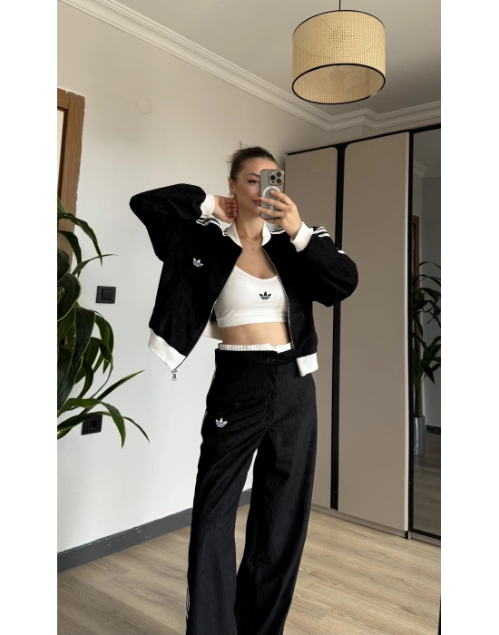 Siyah Kadife Üçlü Ceket Takım