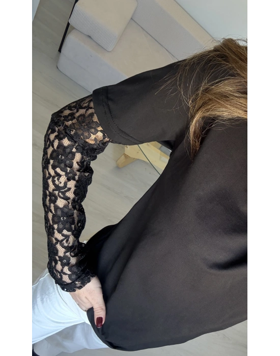 Siyah Kol Dantelli Bluz