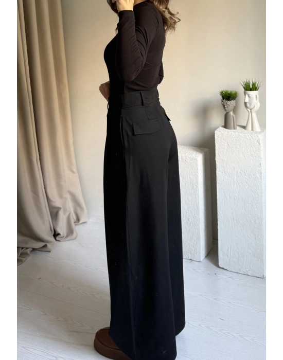 Siyah Muadil Çift Pileli Pantolon