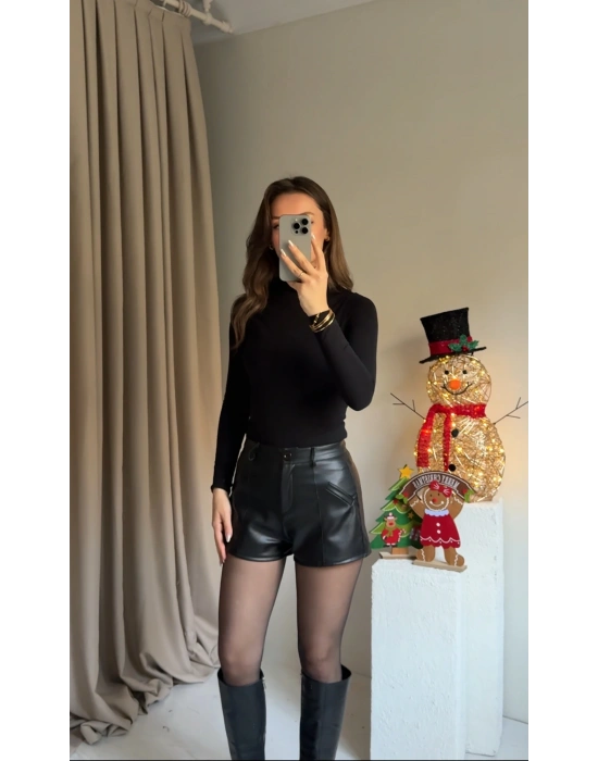 Siyah Orijinal Marka Deri Şort