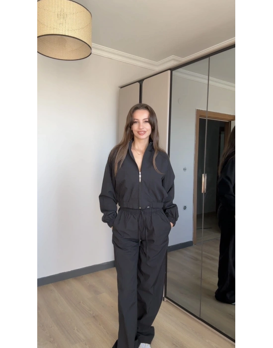 Siyah Paraşüt Ceket Pantolon Takım