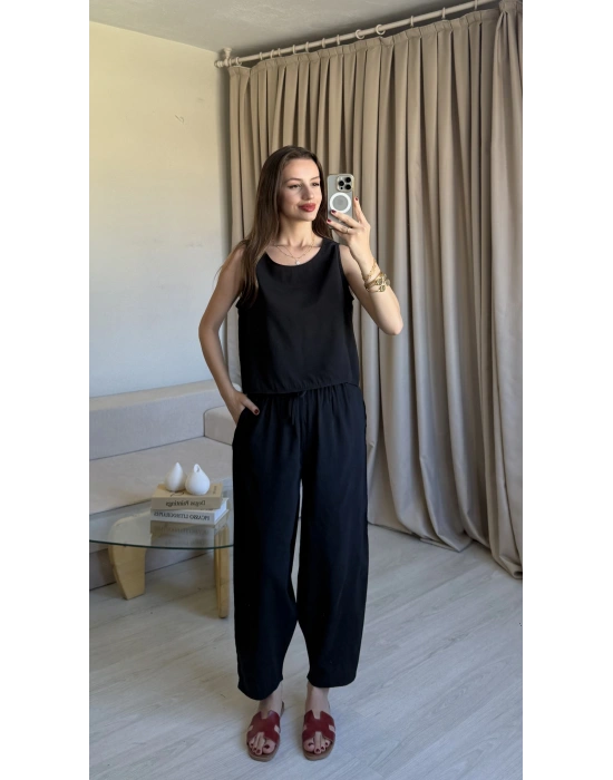Siyah Tencel Kalın Askılı Takım