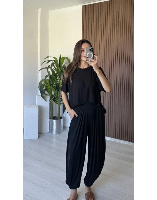 Siyah Tshirt Şalvar Takım