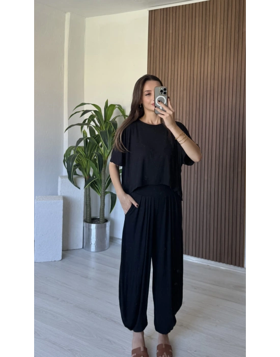 Siyah Tshirt Şalvar Takım