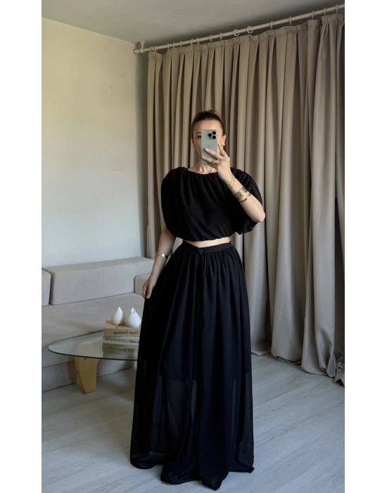 Siyah Vatkalı Astarlı Etek Takım