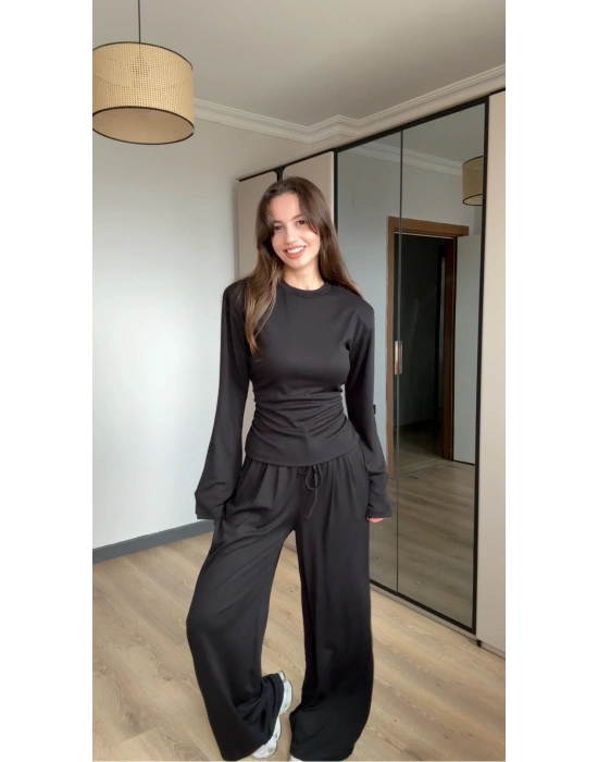 Siyah Vatkalı Bel Bağlamalı Takım