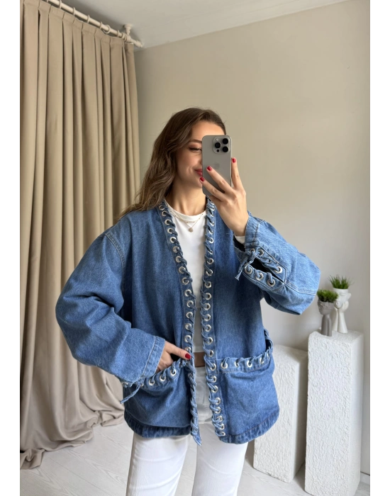 Tasarım Bağlama Detaylı Kot Ceket