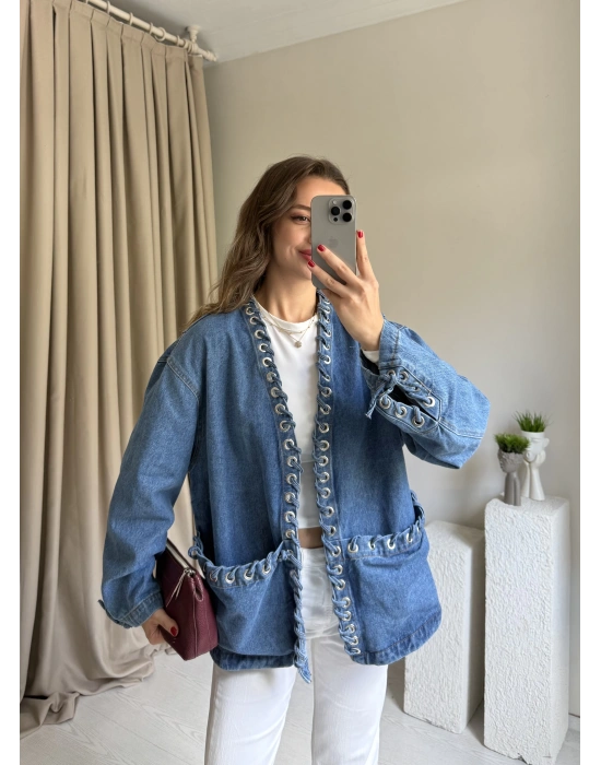 Tasarım Bağlama Detaylı Kot Ceket