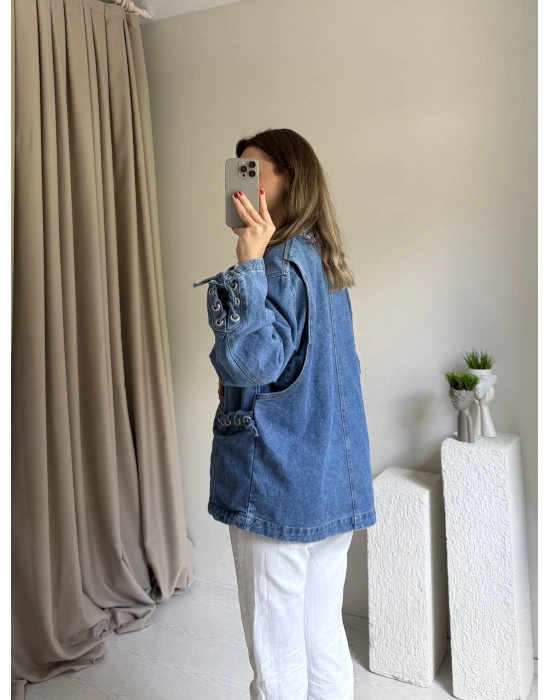 Tasarım Bağlama Detaylı Kot Ceket