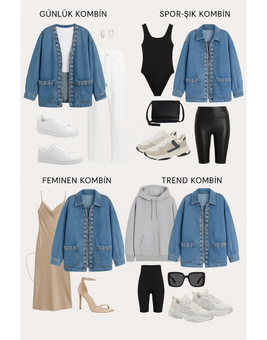 Tasarım Bağlama Detaylı Kot Ceket